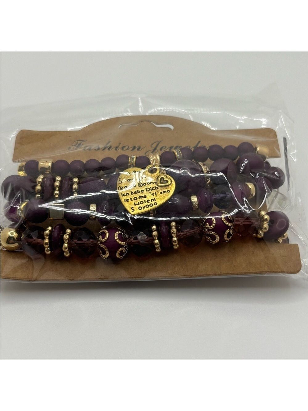Purple and Gold Beaded Bracelet Set